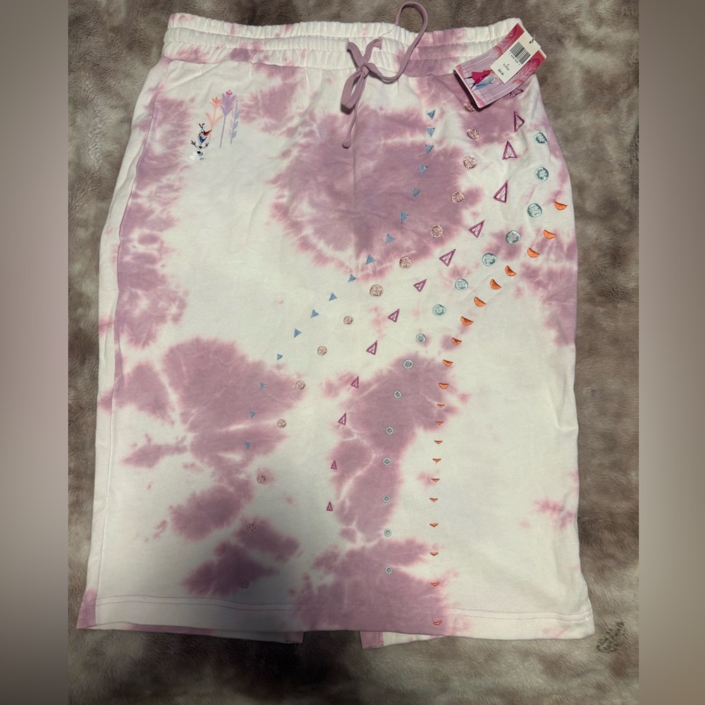 Disney Frozen XL Tie Dye Skirt Pink White Elsa Anna Lounge NWT Drawstring